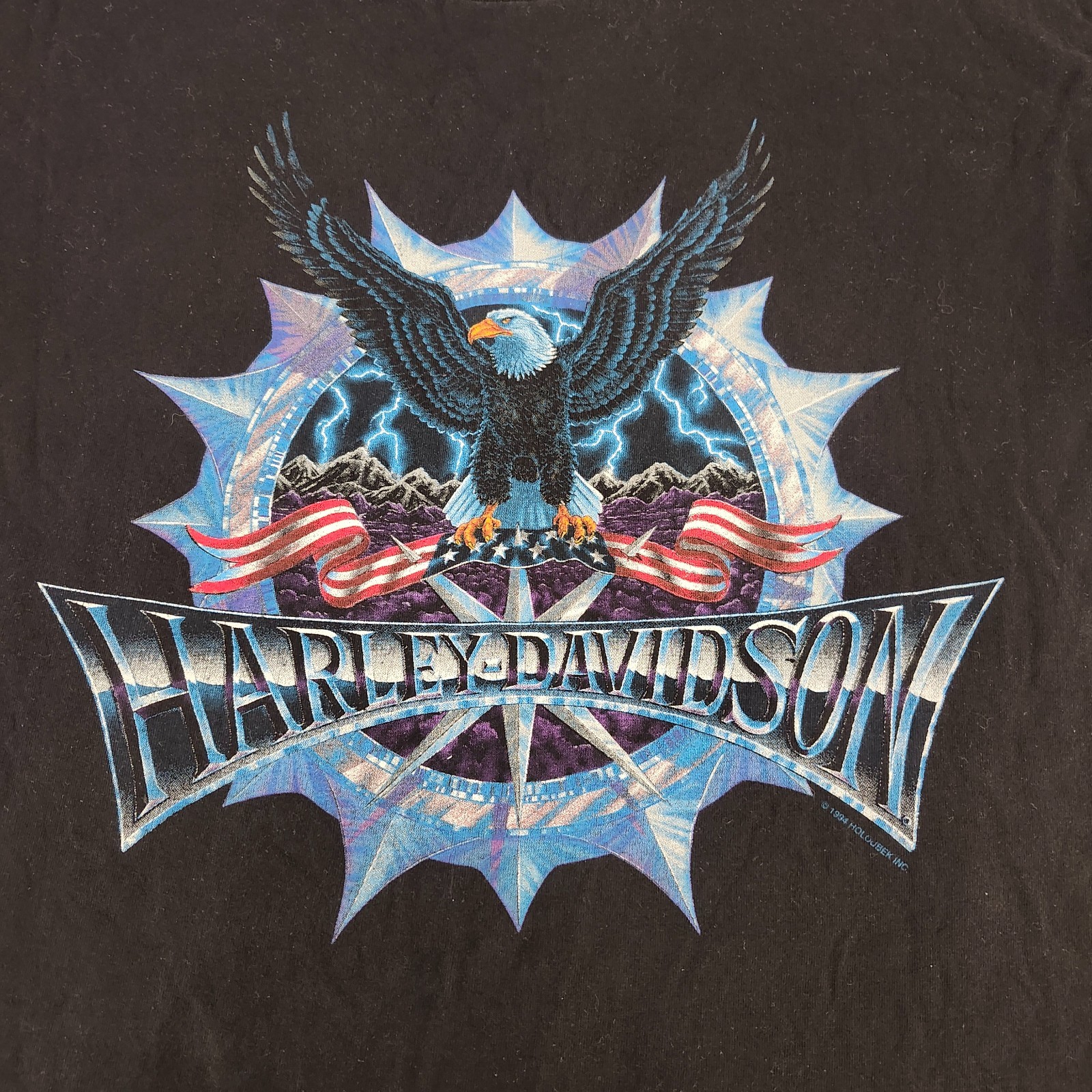Vintage 1994 Harley Davidson Holoubek Denver Colorado Eagle Lightning T-shirt XL