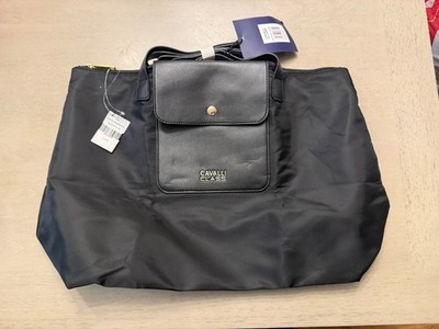 NWT  Cavalli Class Large Weekend Tote Bag Black Gold Logo 