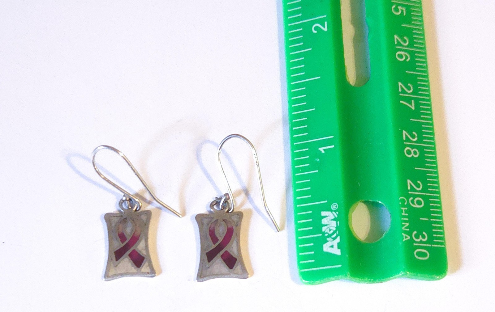 Kevin N Anna Signed 950 Sterling Silver Enamel Breast Cancer Awareness Earrings