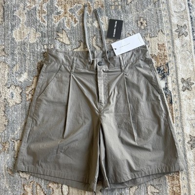 John Elliott Pleated Cotton Studio Shorts Khaki Men s 1 / Small Retail $248 NWT