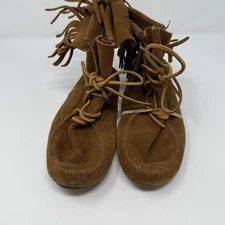 Minnetonka Suede Leather Fringe Moccasin Ankle Boots Brown 482 Size 8 Boho