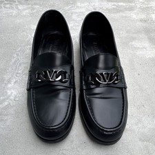 Valentino Garavani VLogo Chain Black Leather Loafers Men's EU 45 US 12