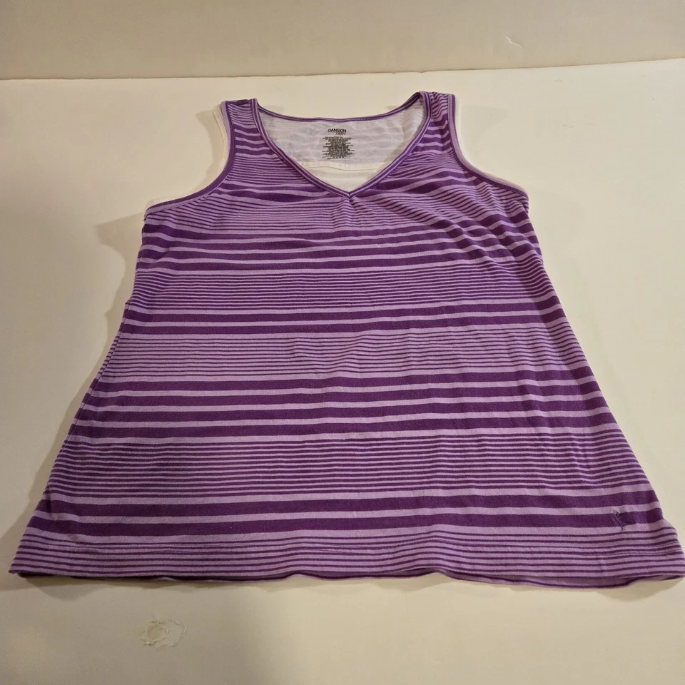 Camiseta sin mangas de algodón a rayas moradas para mujer talla L de Danskin Now ropa deportiva Foto 4 de 4