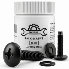 FIXXARA Rack Screws 10-32 and Nylon Washers Set, Carbon Steel, 10-32, Black