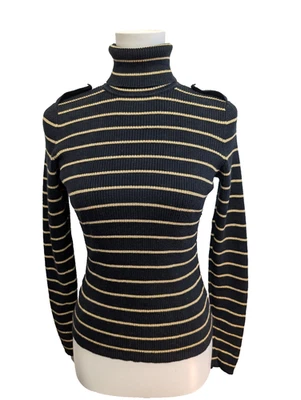 Pull Ralph Lauren (Lauren) Femme S Col Roulé Noir Doré Boutons Métal Chic 🏷️ - Photo 1/4
