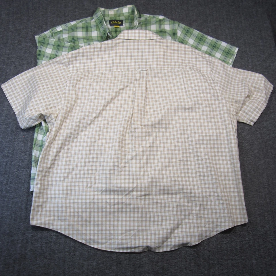 Cabelas Plaid Shirts Mens 3XL Green Beige Short Sleeve Button Up Rugged Outdoor - Image 3 of 4