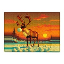 Reindeer Playing with Snowballs Christmas Jigsaw Puzzle 500 Pieces