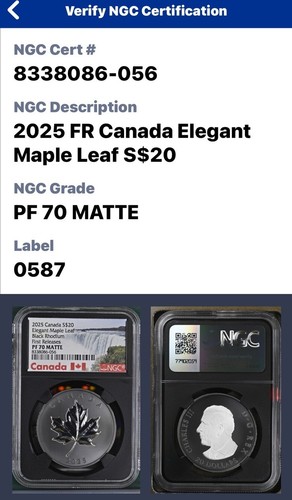 🇺🇸2025 Canada 1oz Silver $20 Elegant Maple Leaf Black Rhodium FR NGC PF70 #056 - Picture 4 of 7