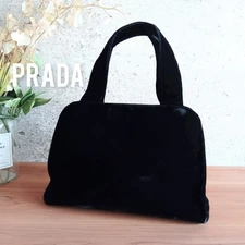 Prada Clasp Velour Handbag Mini Tote Black Vintage Authentic