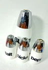 Vintage Gemco White Milk Glass Salt & Pepper SUGAR PICKS Set w/ Black Lettering