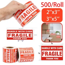 1-20x Fragile Stickers 2x3" 3x5" Fragile Label Sticker Handle With Care 500/roll