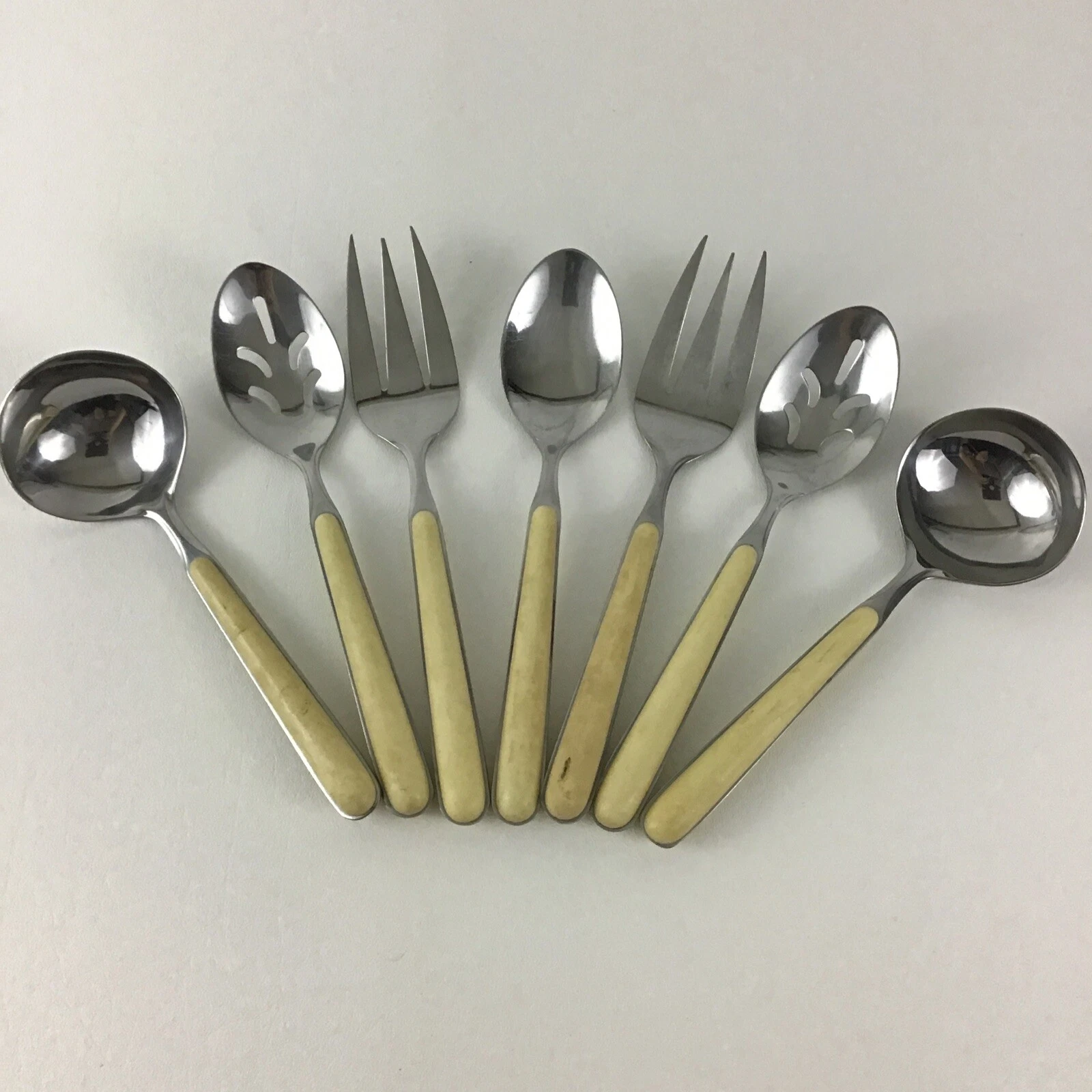 Capri Stainless Steel Serving Utensil Set 7pc Lot Flatware Slotted Spoon Fork