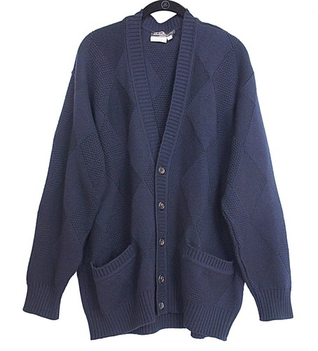 Salvatore Ferragamo, Salvatore Ferragamo Vintage Men's 100% Wool Cardigan Navy Size S