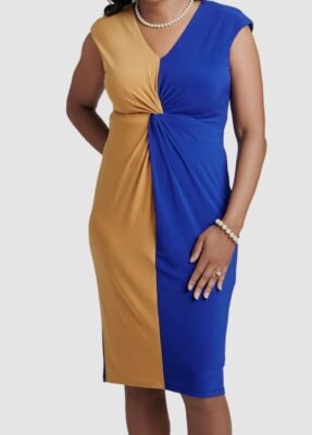 Kasper Women's Blue A-Line Twist-Front Cap-Sleeve Dress Plus Size 2X