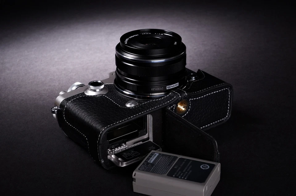 Funda completa de cuero genuino para cámara para Olympus PEN-F PEN F negra B Foto 4 de 4