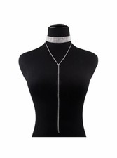 New fashion jewelry silver rhinestone choker long necklace matching bracelet set