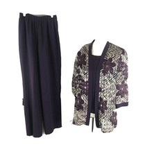 Leslie Fay Womans 2pc Outfit Size 8 Purple Floral Pants Twinset