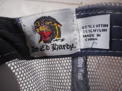 Ed Hardy Azul/Gris Bordado Camionero Snapback Horquilla Tigre Lengua Corona Calaveras - Imagen 9 de 12