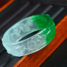 Certified Natural Icy Fish Playing Lotus Jade jadeite bracelet Bangle 63mm鱼戏荷花
