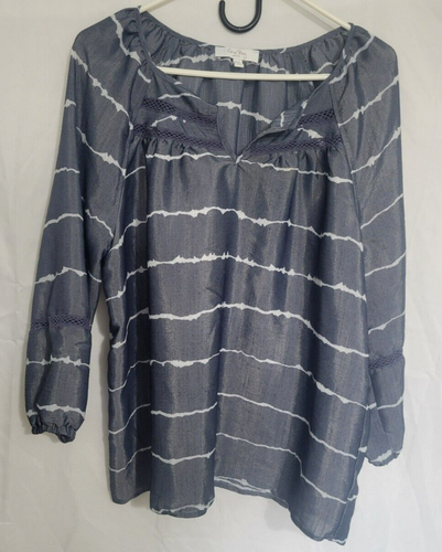 Coral Bay Petite Womens Blouse Size PXL Blue Striped Flowy Lightweight Top
