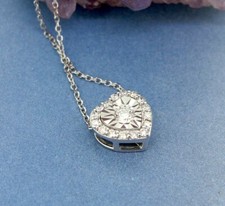 14k White Gold Round Cut Diamond White Gold Heart Pendant Necklace 16''