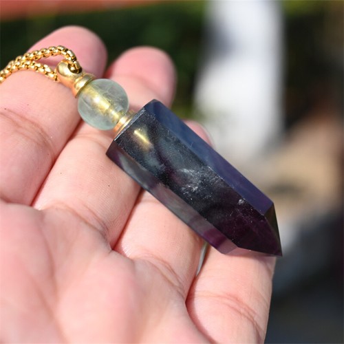 2.4" Natural fluorite carved perfume bottle crystal perfume pendant gift 1pc - Picture 8 of 13