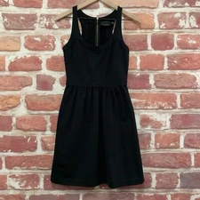 Anthropologie Cynthia Rowley Dress Womens Small Plain Black Stretchy Zip Up