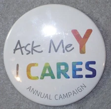 2025 YMCA "ASK ME Y I CARES" CELLULOID 3" BUTTON