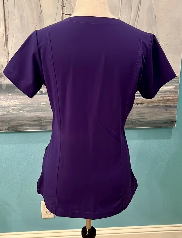 Blusa Médica Mujer Jockey Púrpura Crossover Cuello en V, Pequeña Foto 3 de 4
