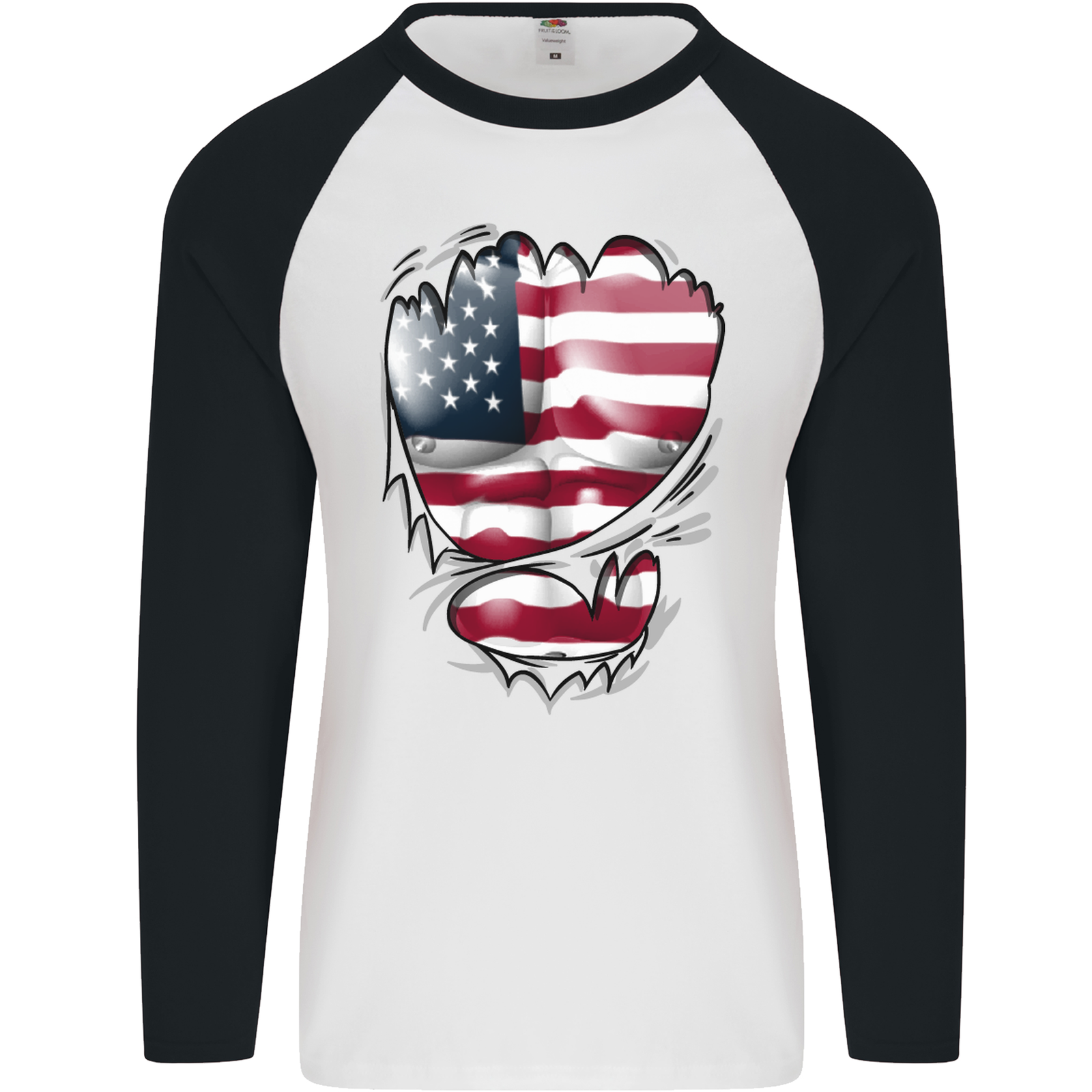 Gym Stars & Stripes American Flag Ripped Mens L/S Baseball T-Shirt