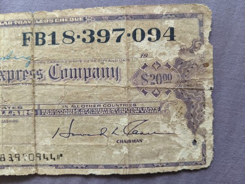 20$ American Express US Dollars Unused Travelers Cheque From 1960s | Vintage - Picture 3 of 8