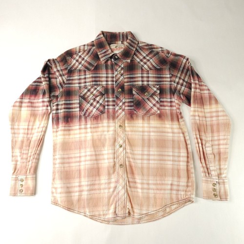Vintage Wrangler Pearl Snap Shirt Mens Large Brown Red Two Tone Dip Ombre Loud