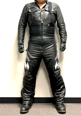 Choko Canada Racing Black Biker Bib Overall Leather Pants Medium
