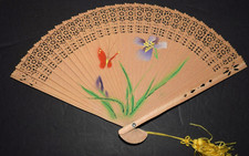 VINTAGE, WOODEN FOLDING TAIWANESE HAND-HELD FAN 8" x 13" , New 1n Orig. Box