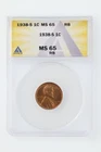 1938 S 1C RB Lincoln Wheat One Cent  ANACS MS65 Red Brown -  San Francisco Mint