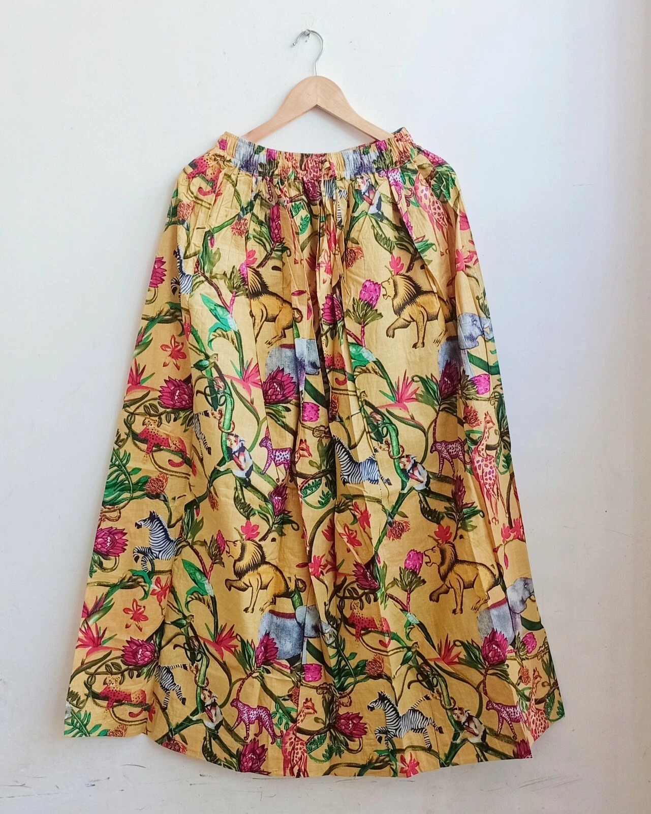 Indian All Animal Print Skirt Yellow Cotton Long Skirt Free Size Beach wear