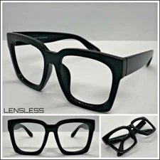 Oversized Exaggerated Thick Square Black Lensless Eye Glasses Frame Only NO Lens