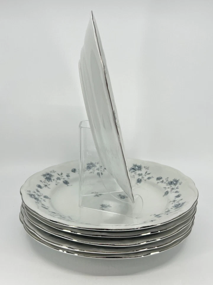 6 platos de cena Johann Haviland Baviera azul guirnalda 10" Inglaterra platino adorno Foto 3 de 4