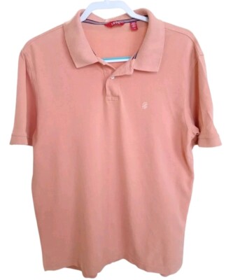 Izod Mens L Polo Shirt Orange Short Sleeve Logo Golf Tennis Pickleball Outdoors 