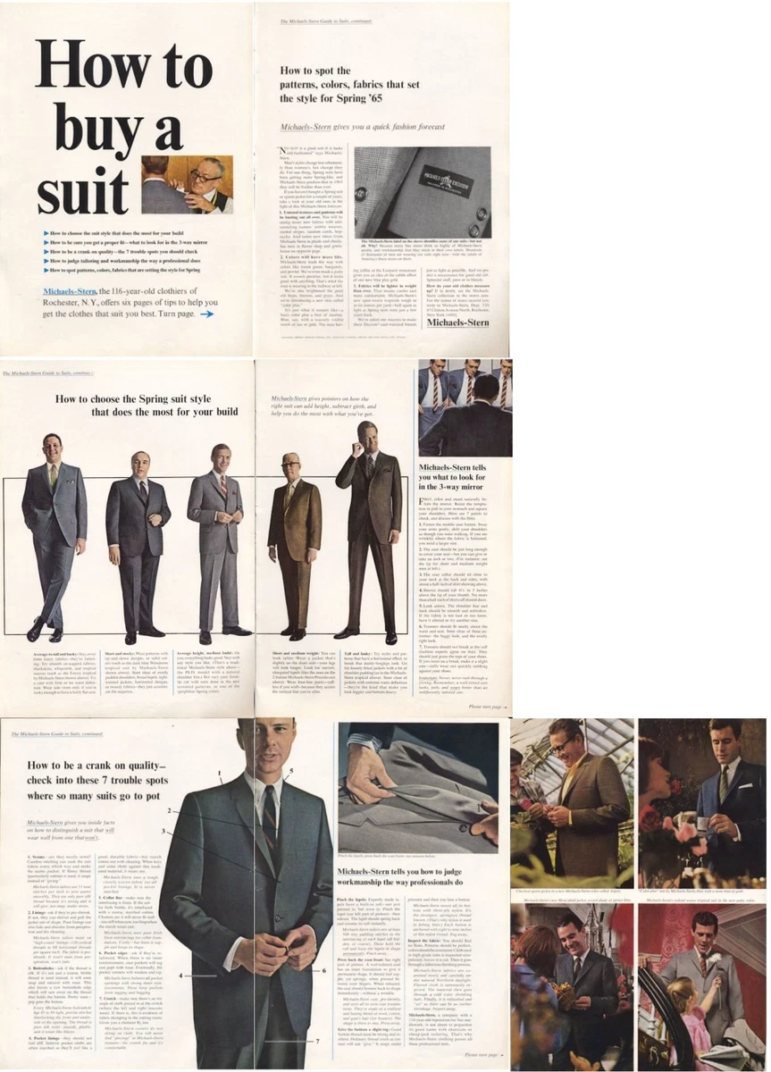 1965 Michaels-Stern PRINT ARTICLE to Buy a 1960&#039;s Fashion Men&#039;s Suit |