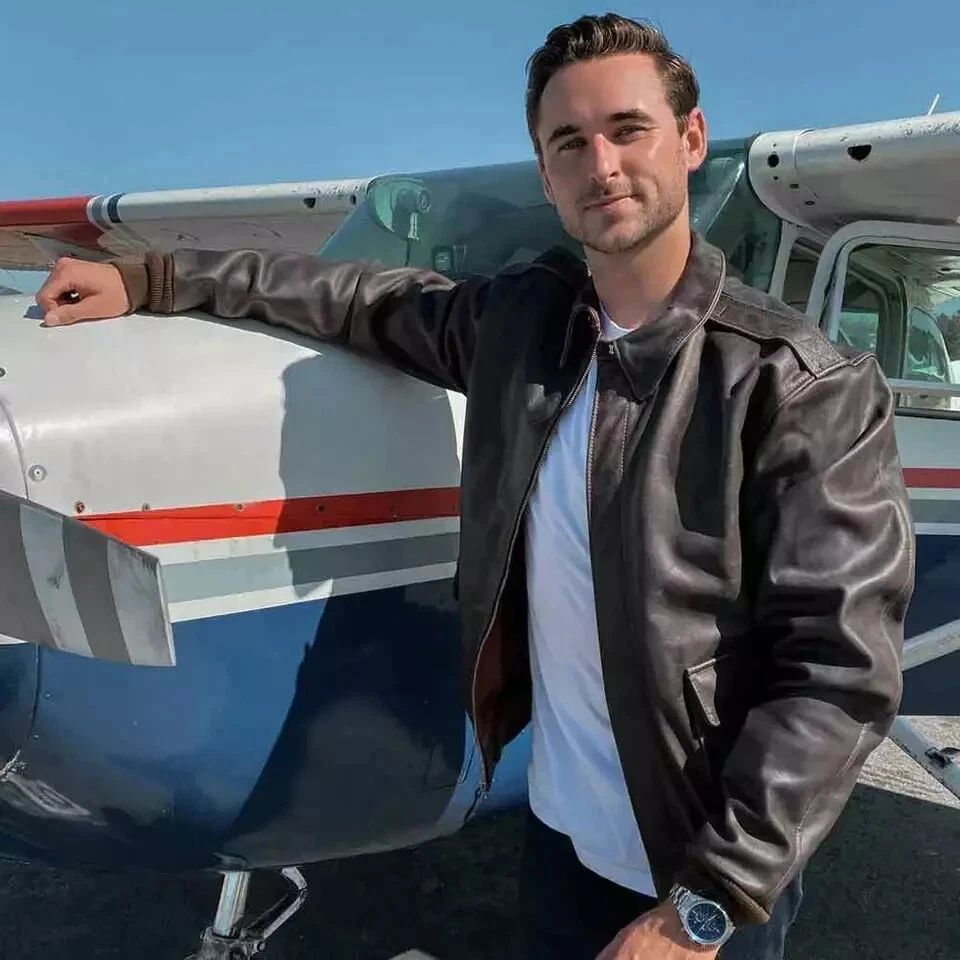 Men's Air Force A-2 Leather Brown Flight Bomber Motorcycle Biker Real Jacket - Image 4 of 4