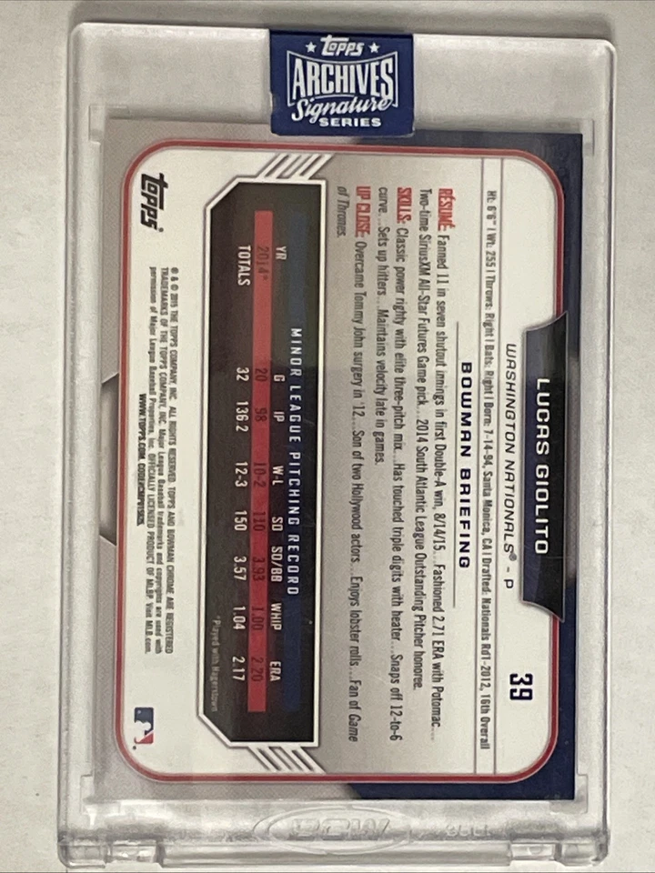 2020 Topps Archives Lucas Giolito Red Sox AUTO on-card Rookie Chrome 1/1 #39 - Image 3 of 4