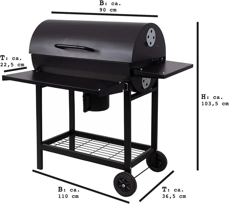 Profi Smoker Grillwagen Holzkohle Stahl BBQ Grill Smoker XL 103x110x59 cm Metall - Bild 2 von 4