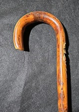 Antique Cane Walking Stick Carved Wood Folk Art 32in. Long 55 W 