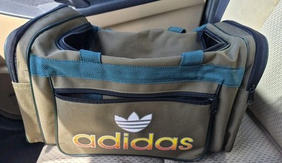 Adidas Retro 80-90 Rare Duffle Bag Square Greeinish Brown, Multicolor Logo 