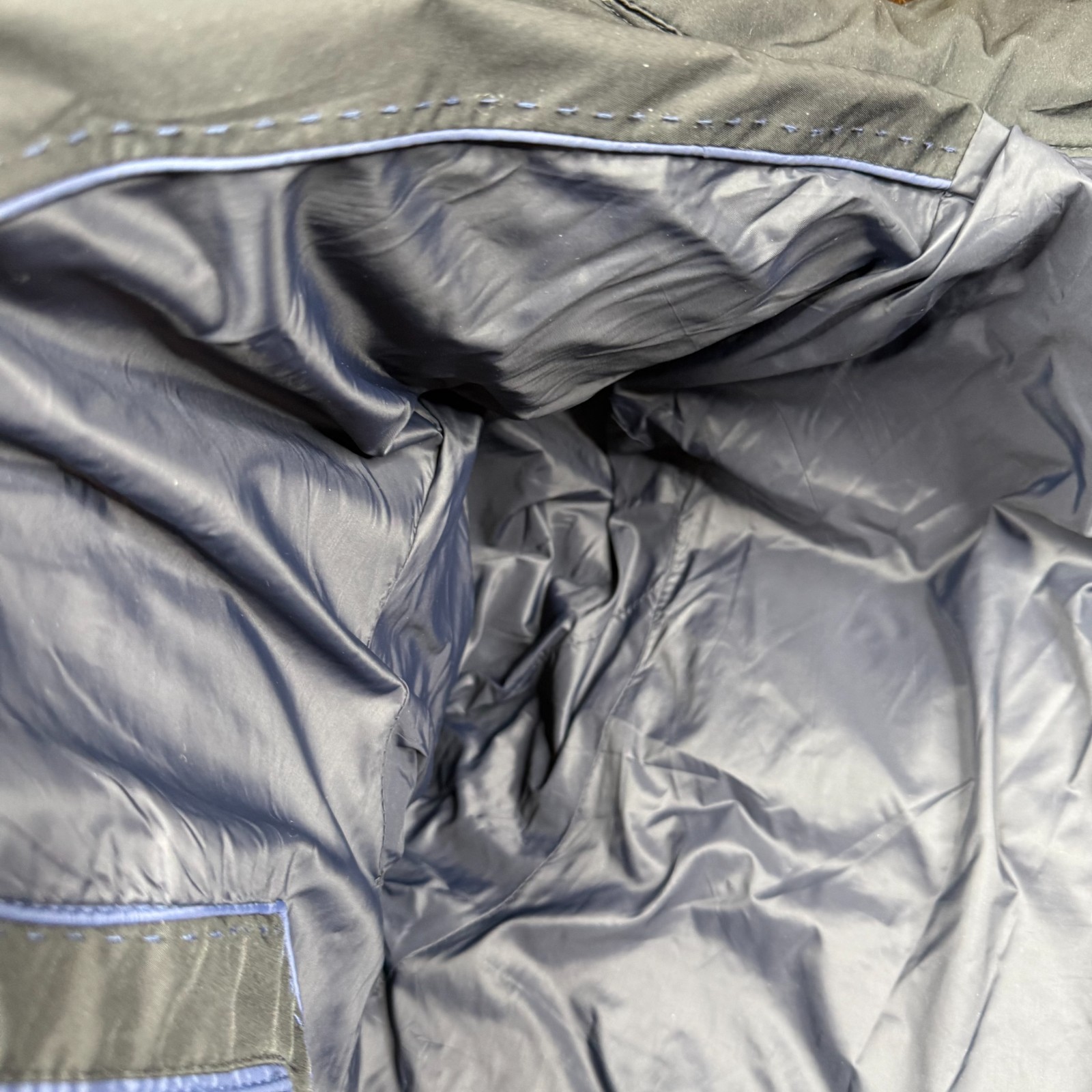 Massimo Dutti Mens Navy Blue Down Feather Fur Trim Hooded Parka Jacket Size XL thumbnail 5