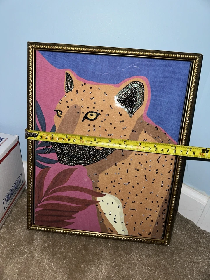 Arte de parede com lantejoulas rosa chita emoldurada arte de parede decoração arte de parede leopardo - Imagem 3 de 3