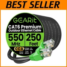 Outdoor Cat6 Ethernet Cable, 10Gbps, Gold-Plated Connectors