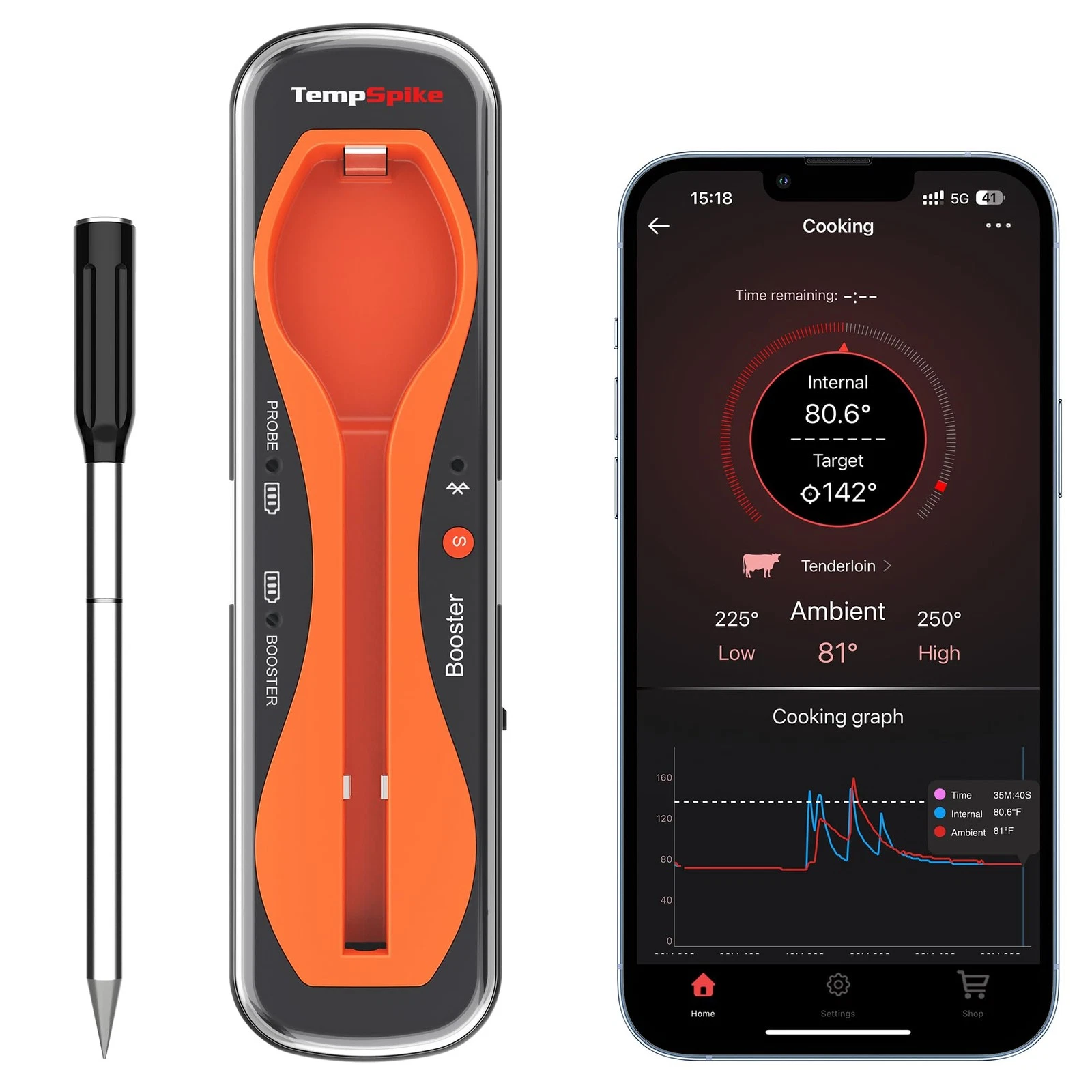 ThermoPro TempSpike 500 ft Wireless Meat Thermometer Classic-500FT, Orange
