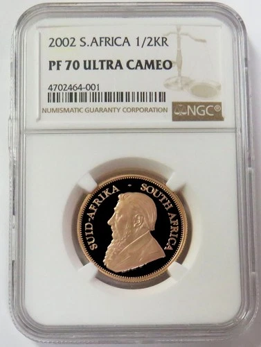 2002 GOLD SOUTH AFRICA 1/2oz PROOF KRUGERRAND NGC PF 70 UC